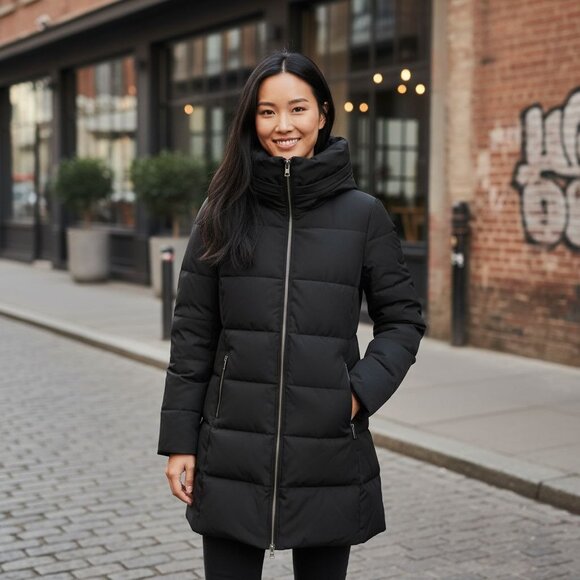 Zara Slim Fitted Down Fill Long Jacket Coat Collar Knee Length Black Size M - Picture 1 of 13